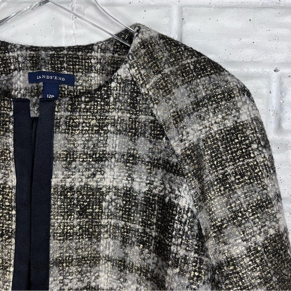 LAND’S END Petite Wool Blazer Jacket | Plaid Metallic gold threads with wool - Picture 3 of 9